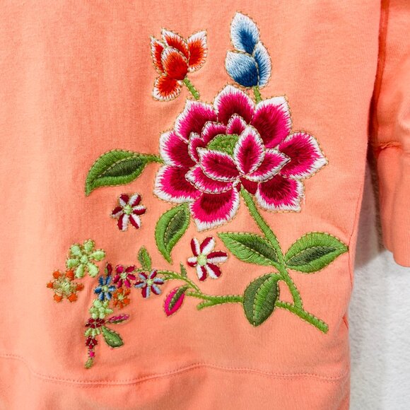 Sundance Y2K Floral Embroidered Full Zip Sweatshirt XS Peach Orange 3/4 Sleeve - Picture 6 of 7